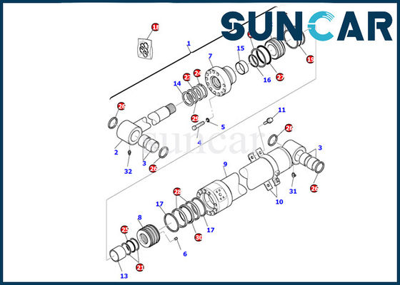 707-99-43300 Boom Cylinder Service Kit Komatsu Hydraulic Cylinder Seal Kit PC95R-2 Inner Parts