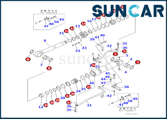 707-99-76131 PC600-8 PC600-8Rブーム シリンダー修理用キットのための7079976131の小松ブーム シリンダー シールのキット